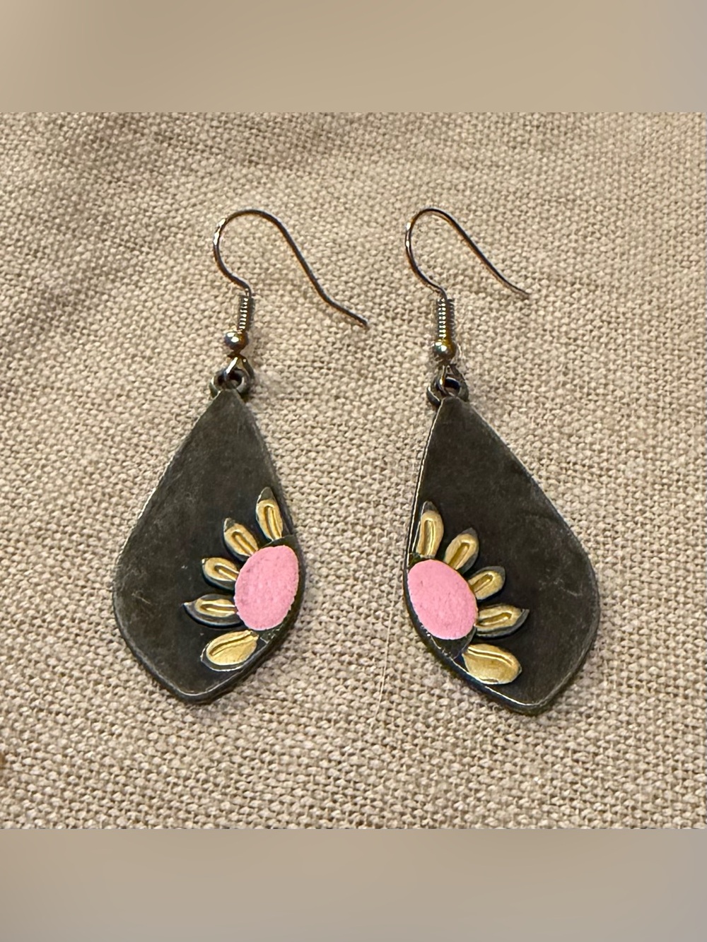 Pink & Gold Floral Teardrop Dangle Earrings - Women Jewelry